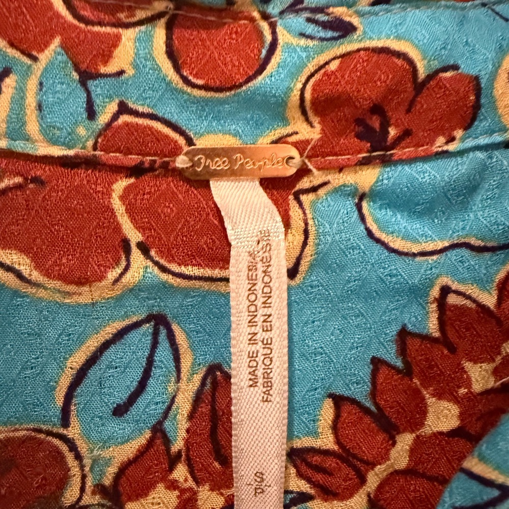 Free People Turquoise and Red Floral Blouse - Picture 3 of 4